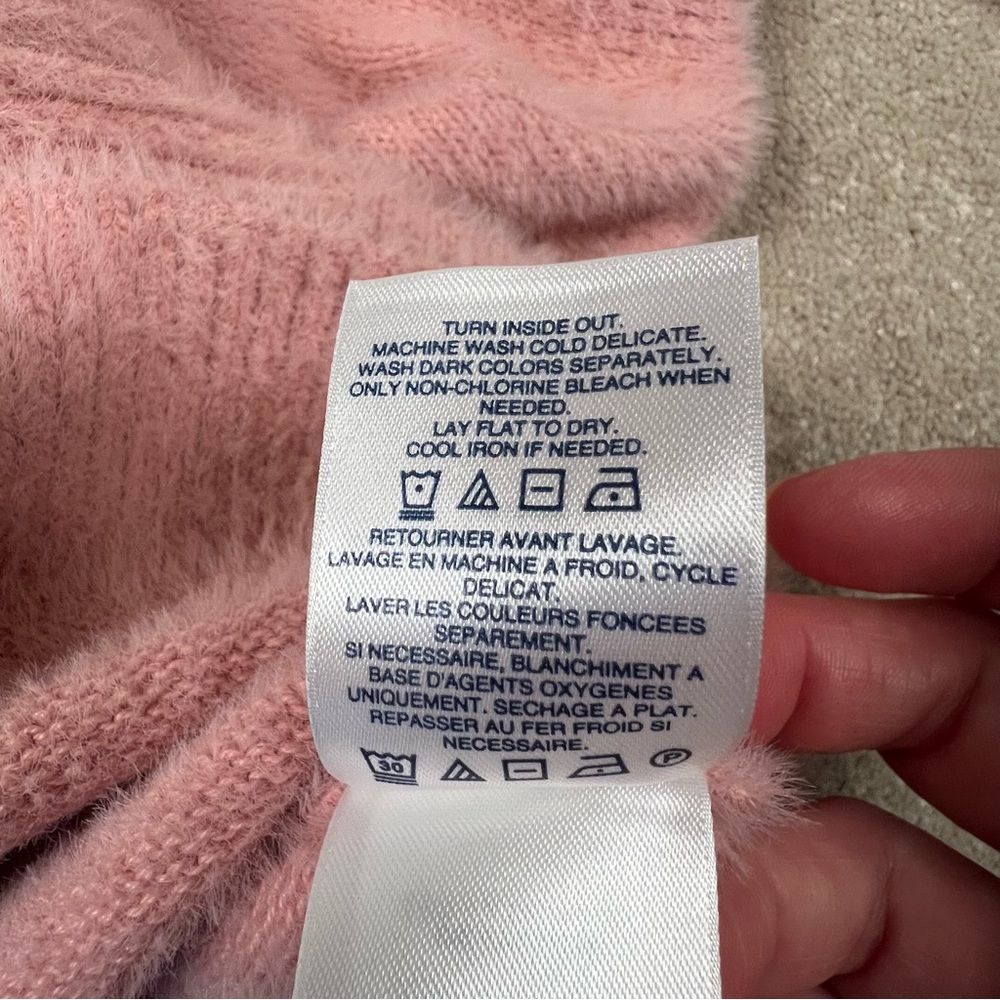 Lands' End Pink Soft Fuzzy Mock Neck Sweater Nylon/Cotton Blend Women's Large - Picture 12 of 12